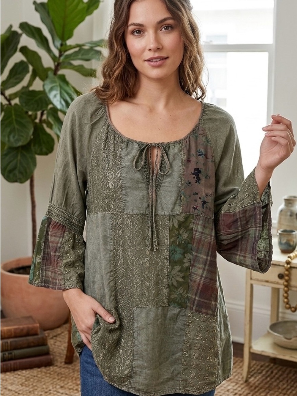 Young Threads Patchwork Oversized Boho Tunic - Size M